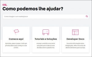 Detalhe da página inicial do VTEX Help visualizada em computador desktop.
