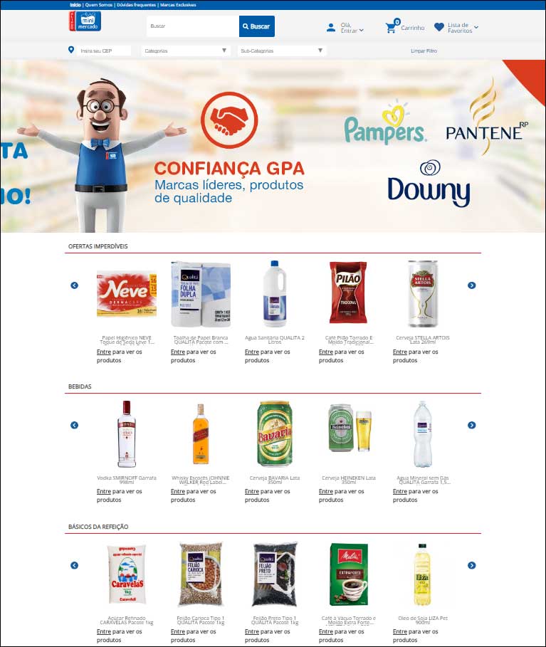 Homepage do Aliados Minimercado, o novo site e-commerce do GPA 