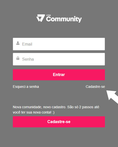 Na janela de login, clique em cadastre-se