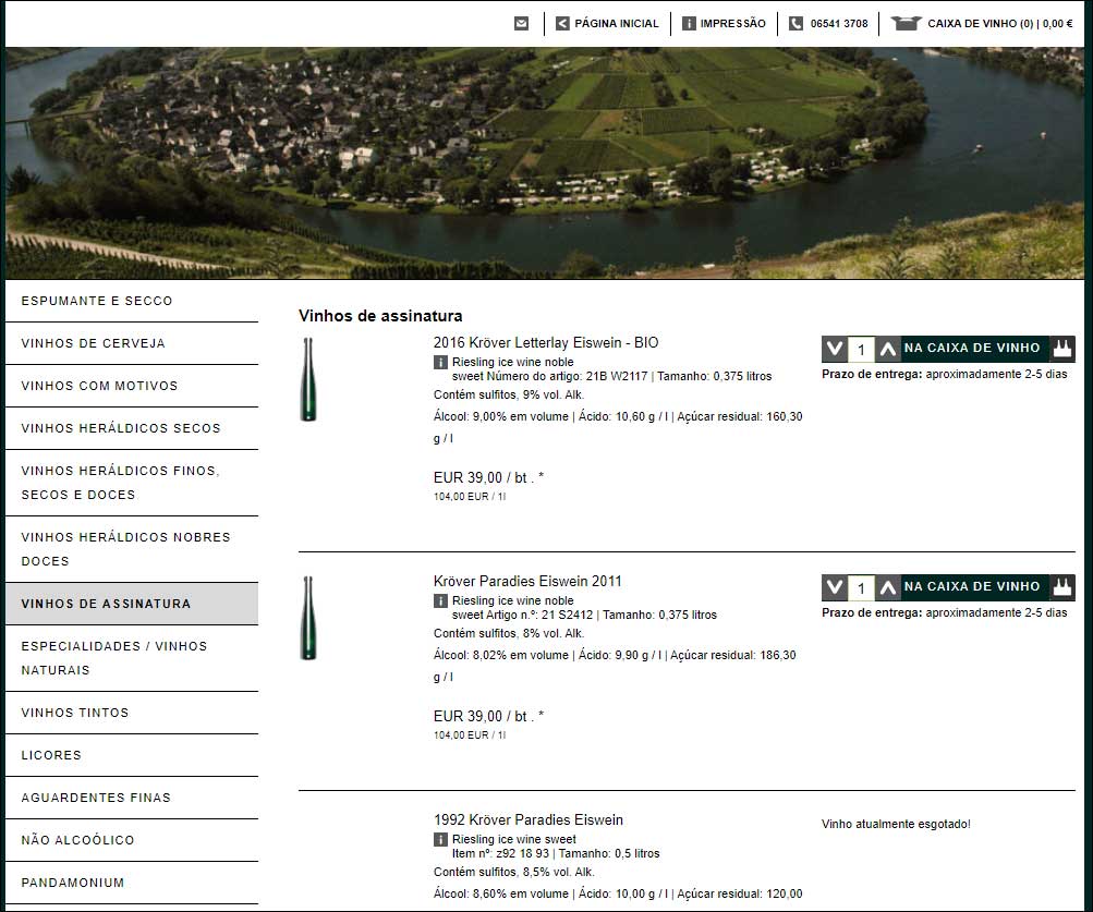 Mais tradição no e-commerce: detalhe da loja virtual de vinhos da  Staffeiter Hof