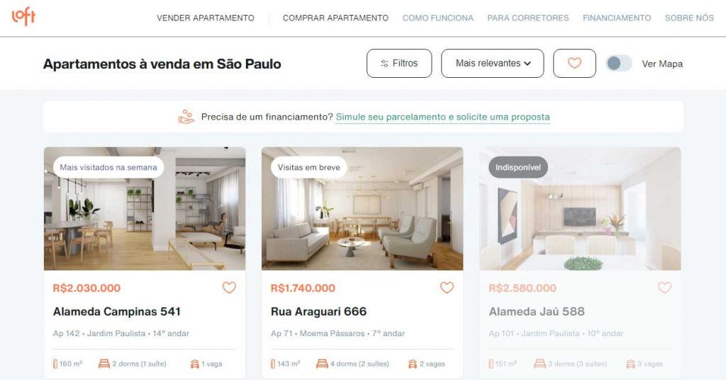 Detalhe de uma página de vendas de apartamentos do marketplace da Loft