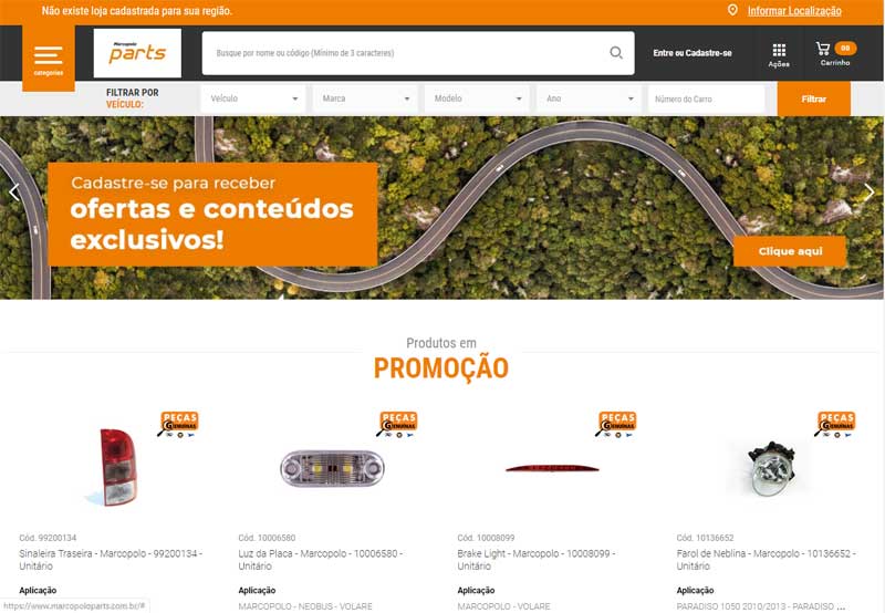 Detalhe da homepage do Marcopolo Parts